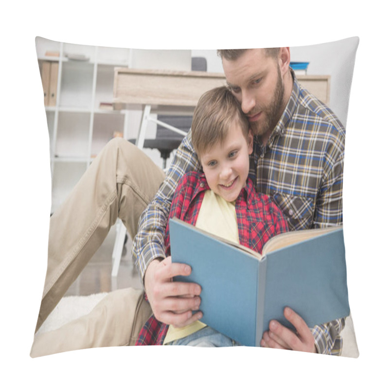 Personality  Freelancer with son at home office pillow covers