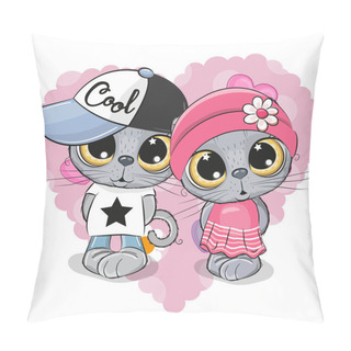 Personality  Greeting Card Kittens Boy And Girl On A Heart Background Pillow Covers