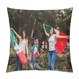 Personality  Viva Mexico, Mexican Guys With Flag Of Mexico In Independence Day In Mexico City Pillow Covers