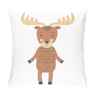 Personality  Cute Moose Flat. Forest Fauna. Zoo Mammal. Elk Clipart. Postcard, Kids Book Design Element Pillow Covers