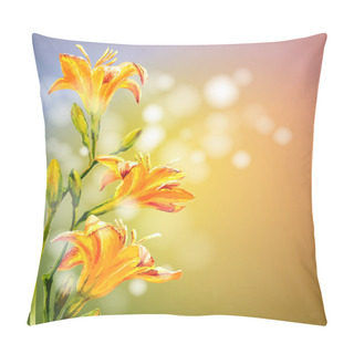 Personality  Yellow Lilies Flowers Background. Pillow Covers