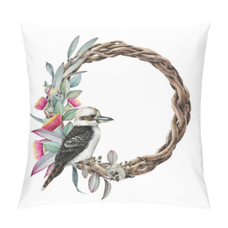 Personality  Floral Rustic Wreath With Eucalyptus And Kookaburra Bird. Watercolor Illustration. Natural Floral Decor With Eucalyptus Leaves And Flowers. Australian Native Bird On Decorative Wreath Pillow Covers