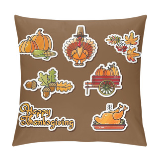 Personality  Happy Thanksgiving Stickers. Cartoon Turkey, Pumpkin, Rowan Pillow Covers