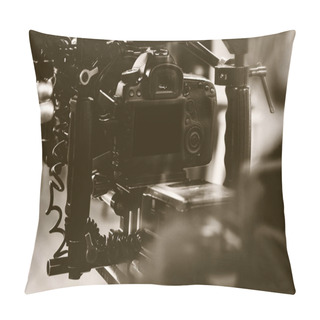 Personality  Film Industry. Filming With Professional Camera Background Pillow Covers