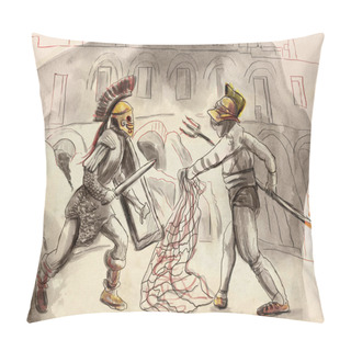 Personality  Gladiators. An Hand Painted Illustration, Colored Line Art. Digital Painting Technique. Pillow Covers