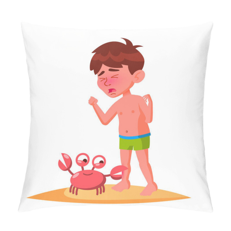 Personality  Crab Bit The Finger Of Crying Boy Vector. Isolated Illustration Pillow Covers
