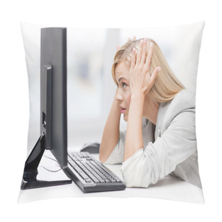 Personality  Stressed Woman With Computer Pillow Covers