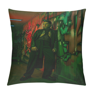 Personality  A Man Standing In Front Of A Colorful Graffiti-covered Wall Pillow Covers