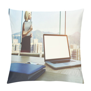 Personality   Open Laptop With Mock Up Copy Space Screen For Your Content Is Lying On A Table Pillow Covers