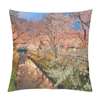 Personality  Japanese Sakura Cherry Blossom With Small Canal In Spring Season Pillow Covers