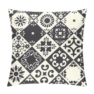 Personality  Mexican Talavera Seamless Pattern. Ceramic Tiles With Flower, Leaves And Bird Ornaments In Traditional Majolica Style From Puebla. Mexico Floral Mosaic In Classic Black And White. Folk Art Design. Pillow Covers