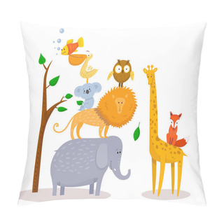 Personality  Cute Funny Cartoon Animals Lion, Giraffe, Elephant, Fox, Owl. Pillow Covers