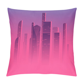 Personality  Minimalist Vector Illustration Of A Skyscrapers Above The Clouds, City Highrises In A Misty Fog Pillow Covers