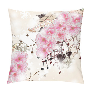 Personality  Floral Background With Cherry Blossom Branch And Plants Pillow Covers