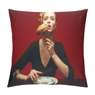Personality  Fashion & Gluttony Concept. Portrait Of Luxurious Red-haired Mod Pillow Covers