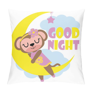 Personality  Cute Monkey Girl Sleeps On The Moon Vector Cartoon Illustration For Kid T Shirt Design Pillow Covers