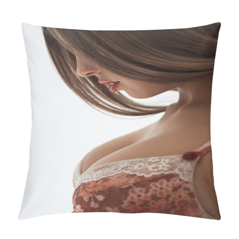 Personality  Young Sexy Woman With Long Hair Demonstrate Her Black Undies Pillow Covers