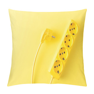 Personality  Top View Of Yellow Socket Outlet And Plug On Yellow Background Pillow Covers