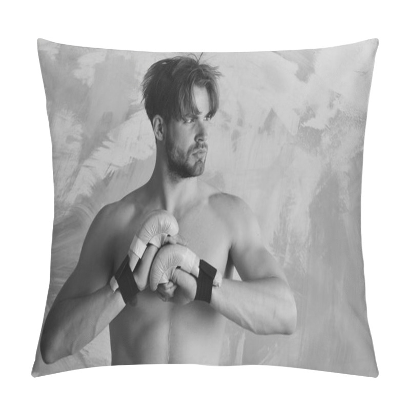 Personality  MMA fighter with strong body practices martial arts. pillow covers