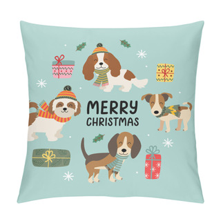 Personality  Christmas Card With Cute Funny Dogs And Gifts Pillow Covers