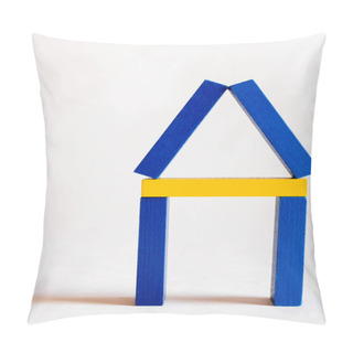 Personality  House Symbol Made Of Blue And Yellow Blocks On White Background, Ukrainian Concept Pillow Covers