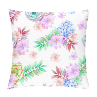 Personality  A Seamless Watercolor Pattern With The Succulents, Flowers, Leaves And Branches Pillow Covers
