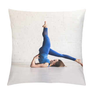Personality  Sportive Young Woman Stretching Back While Practicing Yoga  Pillow Covers