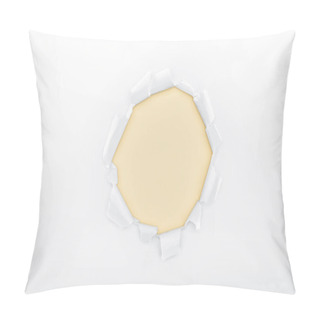 Personality  Torn Hole In White Textured Paper On Ivory Background  Pillow Covers