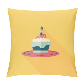 Personality  Birthday Cake Flat Icon With Long Shadow,eps10 Pillow Covers