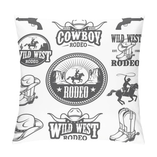 Personality  Set Of Vintage Rodeo Emblems And Designed Elements Pillow Covers