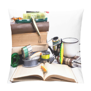 Personality  Outdoor Fishing Tackles And Baits With Books Pillow Covers