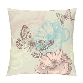 Personality  Seamless Floral Pattern With Roses And Butterflies, Hand-drawing. Vector. Pillow Covers