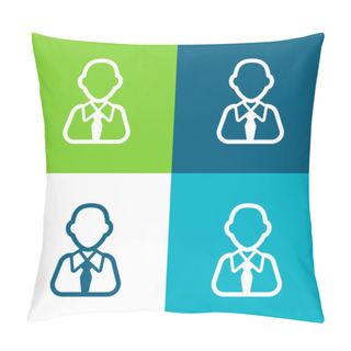 Personality  Bald Businessman Flat Four Color Minimal Icon Set Pillow Covers