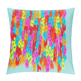 Personality  Top View Of Colorful Numbers On Blue Background, Panoramic Shot Pillow Covers
