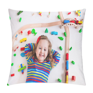 Personality  Little Girl Playing With Wooden Trains Pillow Covers