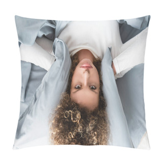 Personality  Top View Of Displeased Woman Covering Ears With Pillow And Looking At Camera Pillow Covers