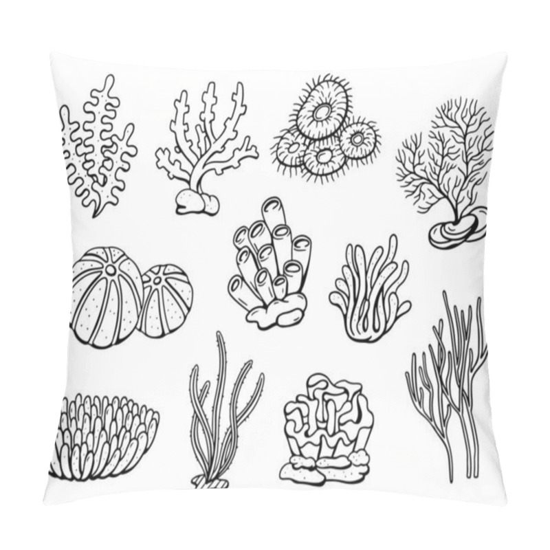 Personality  Coral drawing doodle set. Vector illustration pillow covers