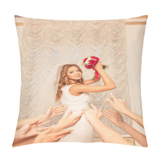 Personality  Cute Bride Throws Her Bouquet. Pillow Covers
