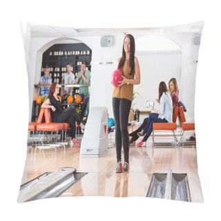 Personality  Woman Holding Ball In Bowling Alley Pillow Covers