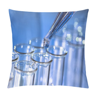 Personality  Pipette Adding Fluid To One Of Several Test Tubes Pillow Covers