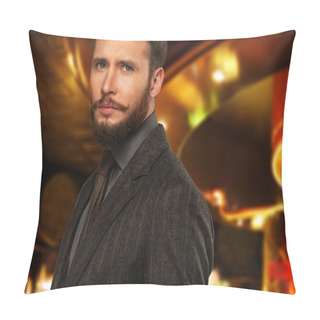 Personality  Handsome Well-dressed Man With Beard In Jacket And Tie Pillow Covers