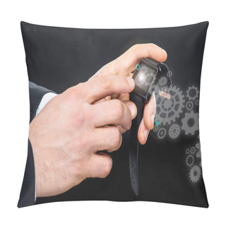 Personality  Businessman Using Smart Watch Pillow Covers