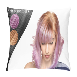 Personality  Woman With Colorful Dyed Hair Pillow Covers