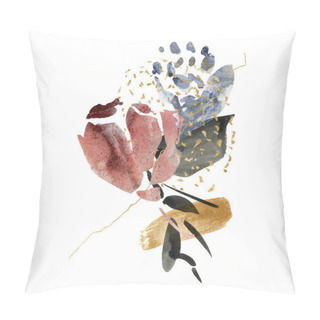 Personality  Watercolor Floral Card Of Abstract Flowers And Spots. Hand Painted Minimalistic Illustration Isolated On White Background. For Design, Print, Fabric Or Background. Pillow Covers