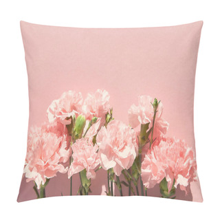 Personality  Top View Of Blooming Carnations On Pink Background Pillow Covers