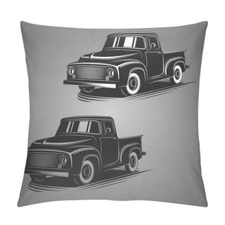 Personality  Old Retro Pickup Truck Vector Illustration. Vintage Transport Vehicle Pillow Covers
