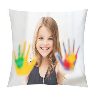 Personality  Smiling Girl Showing Painted Hands Pillow Covers