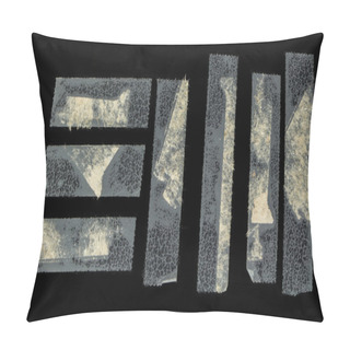 Personality  Grunge Transparent Scotch Tape On Faux Black Leather Isolated On Black Pillow Covers