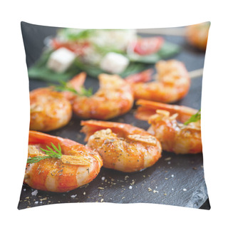 Personality  Shrimp Tails Grilled On Wood Skewer. Pillow Covers
