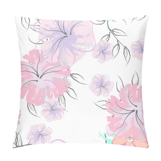 Personality  Pink Flowers Blooming Pattern. Pastel Watercolor Floral Print. Little Pink, Yellow, Lilac Flower On Grey Leaf. Elegant Brush Background. Seamless Botanical Vector Surface. Texture For Fashion Prints. Pillow Covers